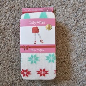 Lily & Dan Girls' Tights - White with Red and Green Stars